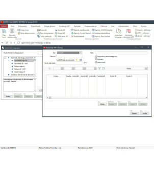 Okno definiowania automatów VAT w programie WAPRO FAKIR