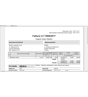 Podgląd wydruku faktury VAT w programie WAPRO FAKTURKA